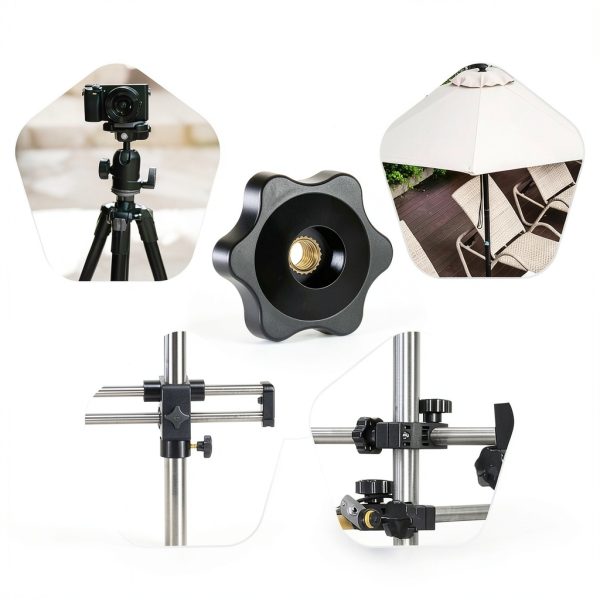 Thinp 1/4-20 Knob 6 Star Plastic Clamp for Umbrella Base Black-6