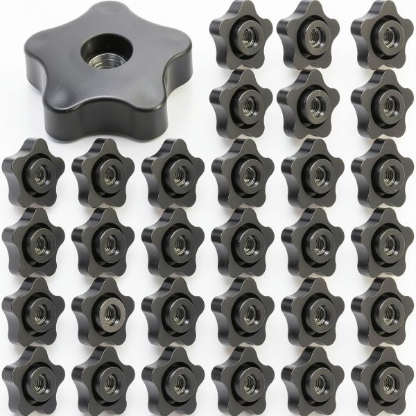 Zhengmy 30 Pcs Female Threaded Knob Black Plastic Star Nut 5/16-18-0