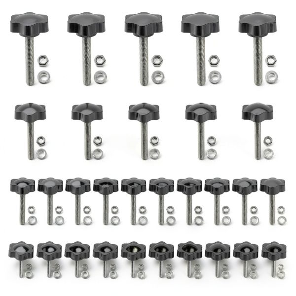 30 Sets M4 M5 M6 M8 Stainless Steel Hex Shaped Metal Clamping Hand Star Knobs with Nuts and Flat Washer Assortment Kit, Quick Removal Clamping Screw Knob Star Knobs-0